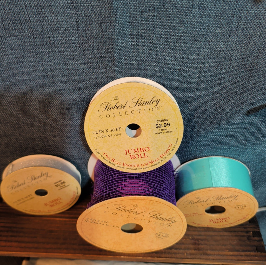 Robert Stanley Ribbon Lot 4 Purple Teal Silver Mesh Wired Craft Destash
