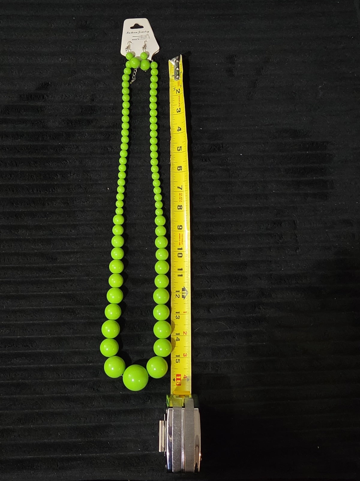 Chunky Bubblegum Bead Necklace Earring Set Green Retro New On Card