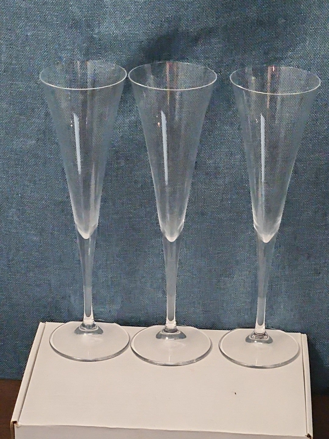 Set of 3 Tall Champagne Flutes | 9.5" Trumpet Shape | Elegant Clear Glass