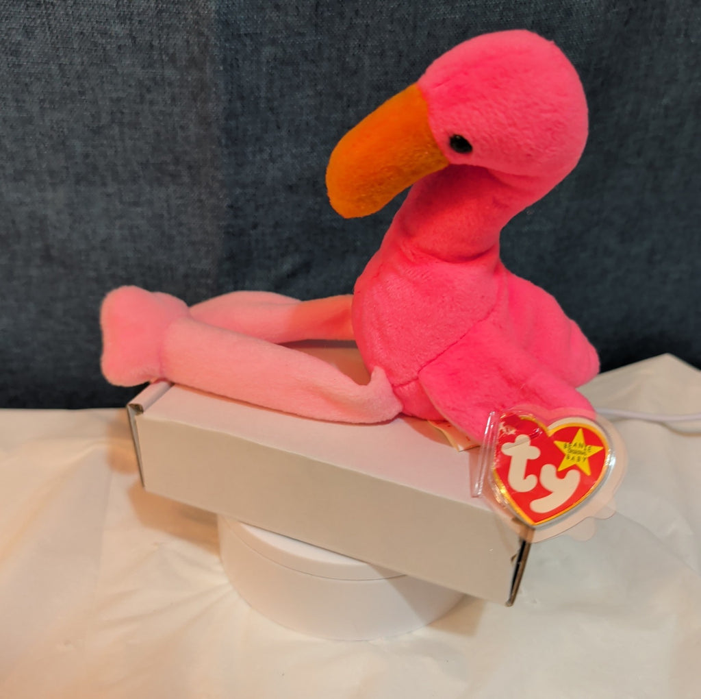 TY Beanie Baby - PINKY the Pink Flamingo (10 inch) - MWMTs Stuffed Animal Toy