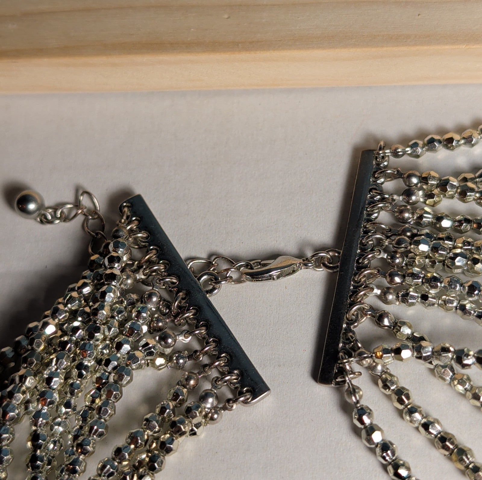 Multi Strand Silver Tone Beaded Statement Necklace Glam