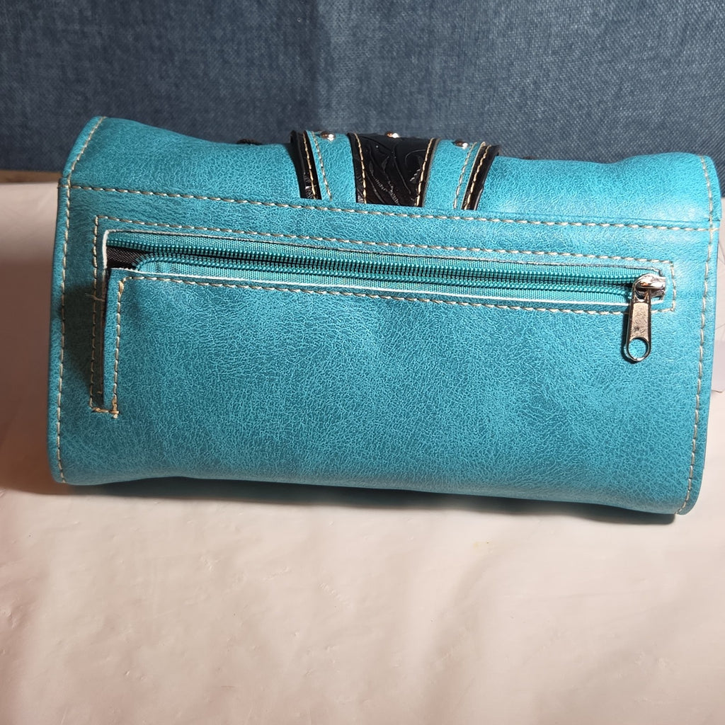 Turquoise Western Buckle Floral Trifold Crossbody Wallet NWT