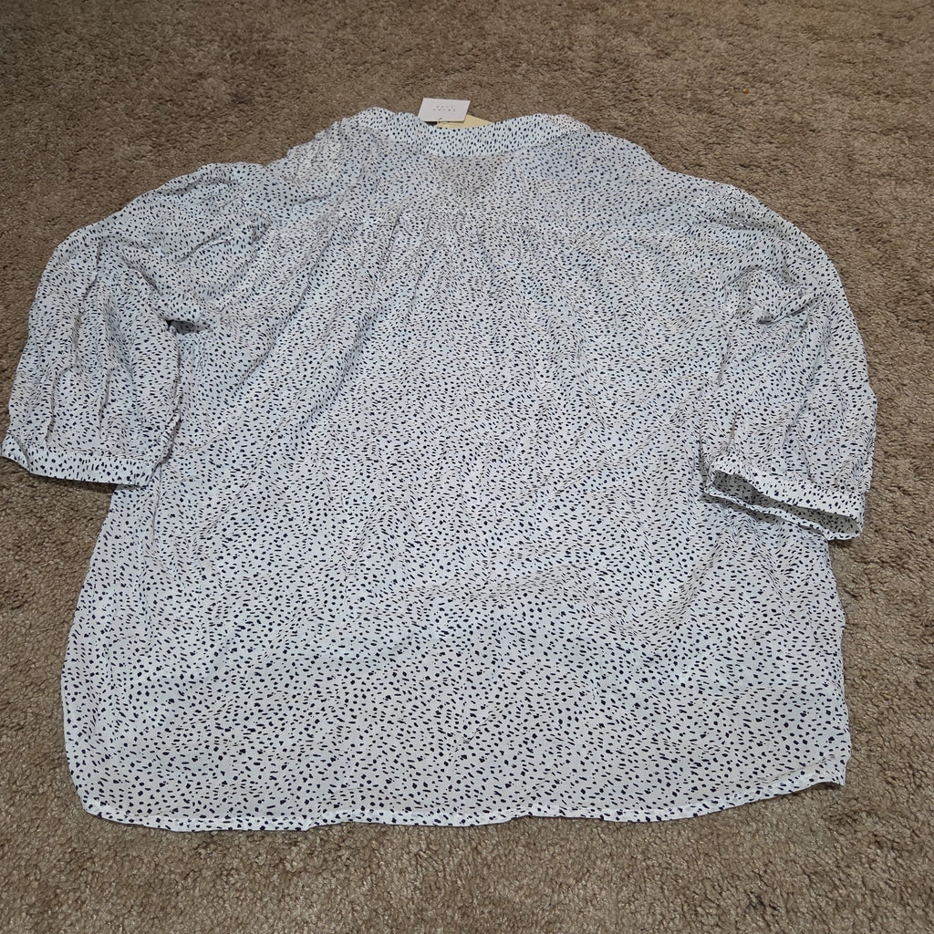 Grand & Greene Blouse Womens XL Speckled Print V-Neck Long Sleeve NWT Shirt
