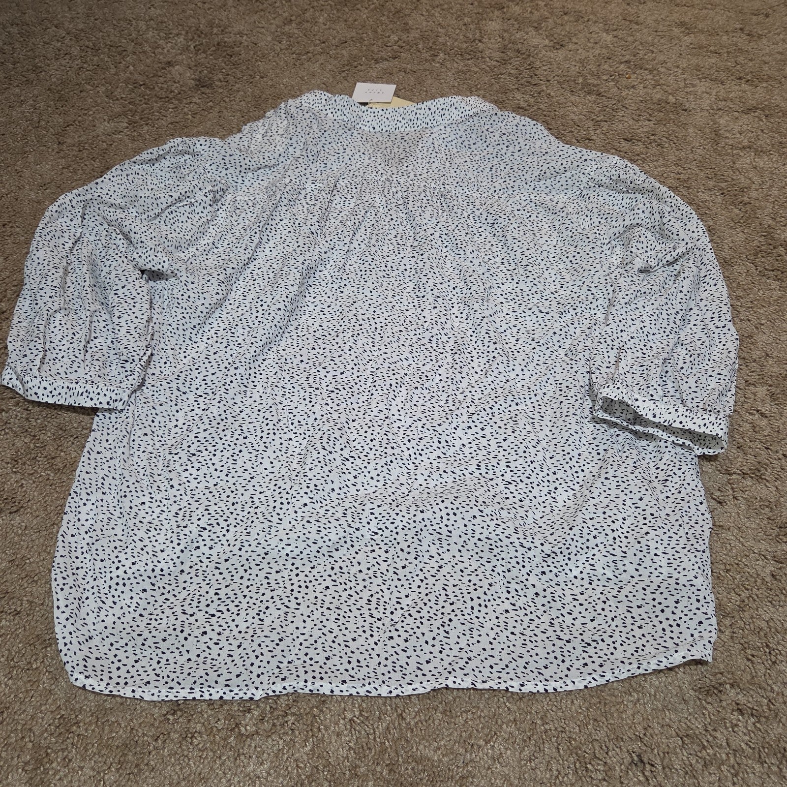 Grand & Greene Blouse Womens XL Speckled Print V-Neck Long Sleeve NWT Shirt