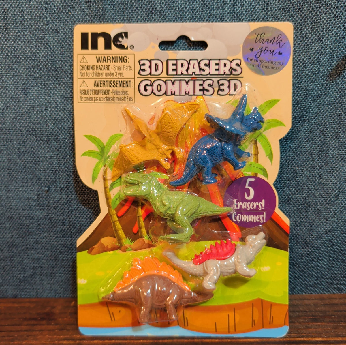 Inc 3D Dinosaur Erasers Set 5-Pack Latex-Free Kids