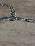 White Stone Pendant Silver Tone Omega Collar Choker Statement Necklace