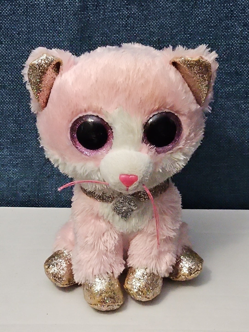 Ty Beanie Boos Fiona Pink Cat Plush | Glitter Eyes & Gold Feet | 6-9"