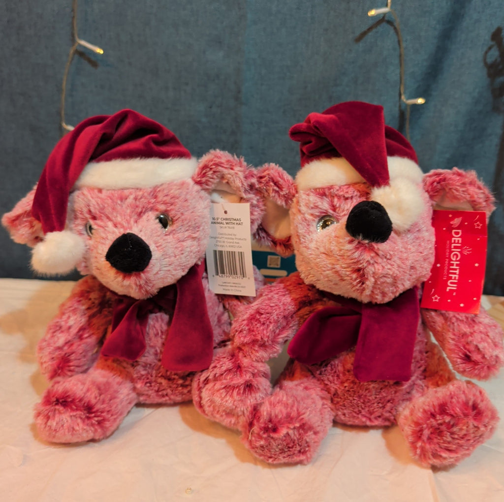 Delightful Holiday Christmas Teddy Bear Plush Lot 3 Pink Brown