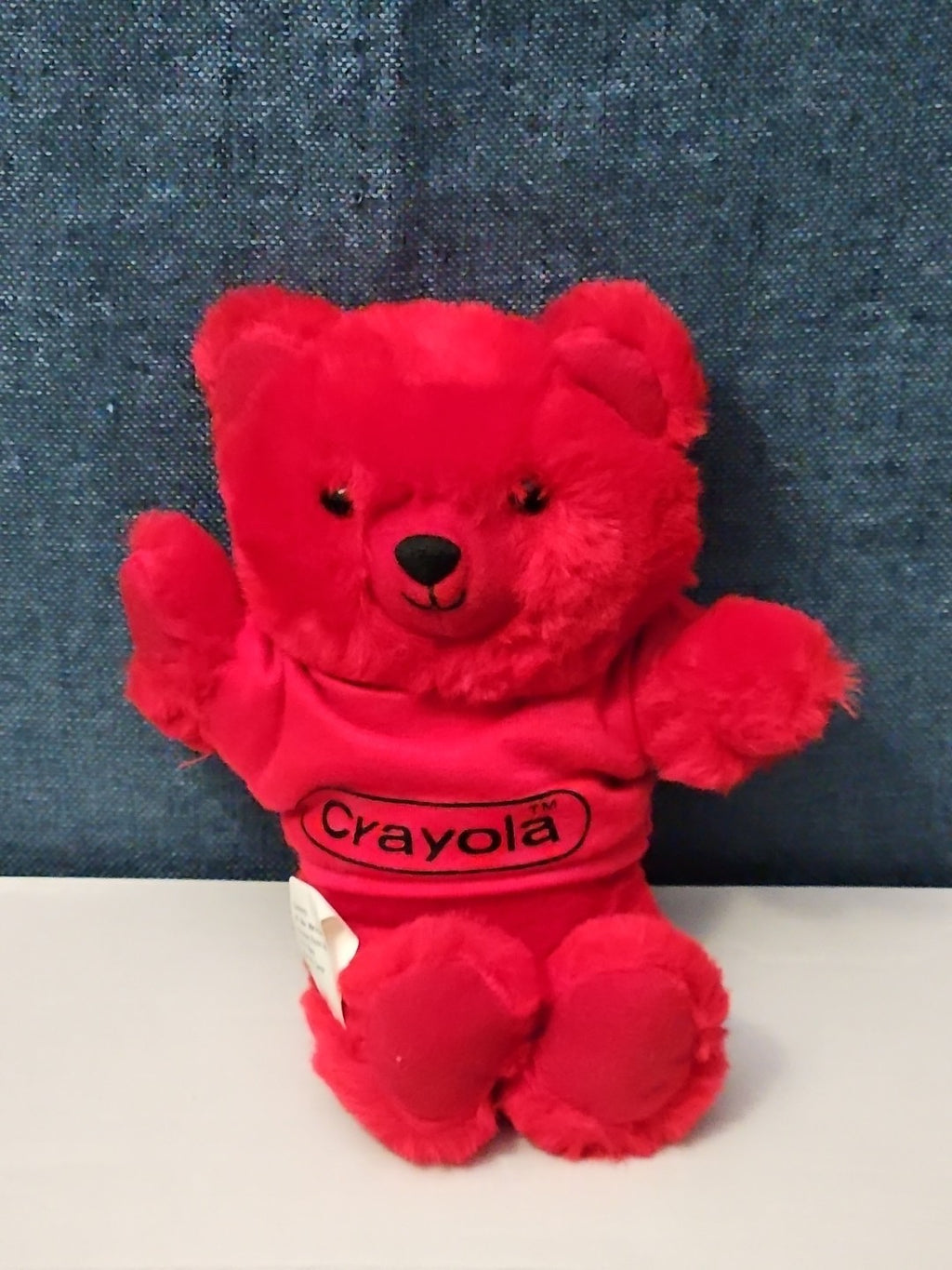 Vintage 1986 Crayola Teddy Bear Plush | Red Crayon Shirt | 7" Stuffed Animal |