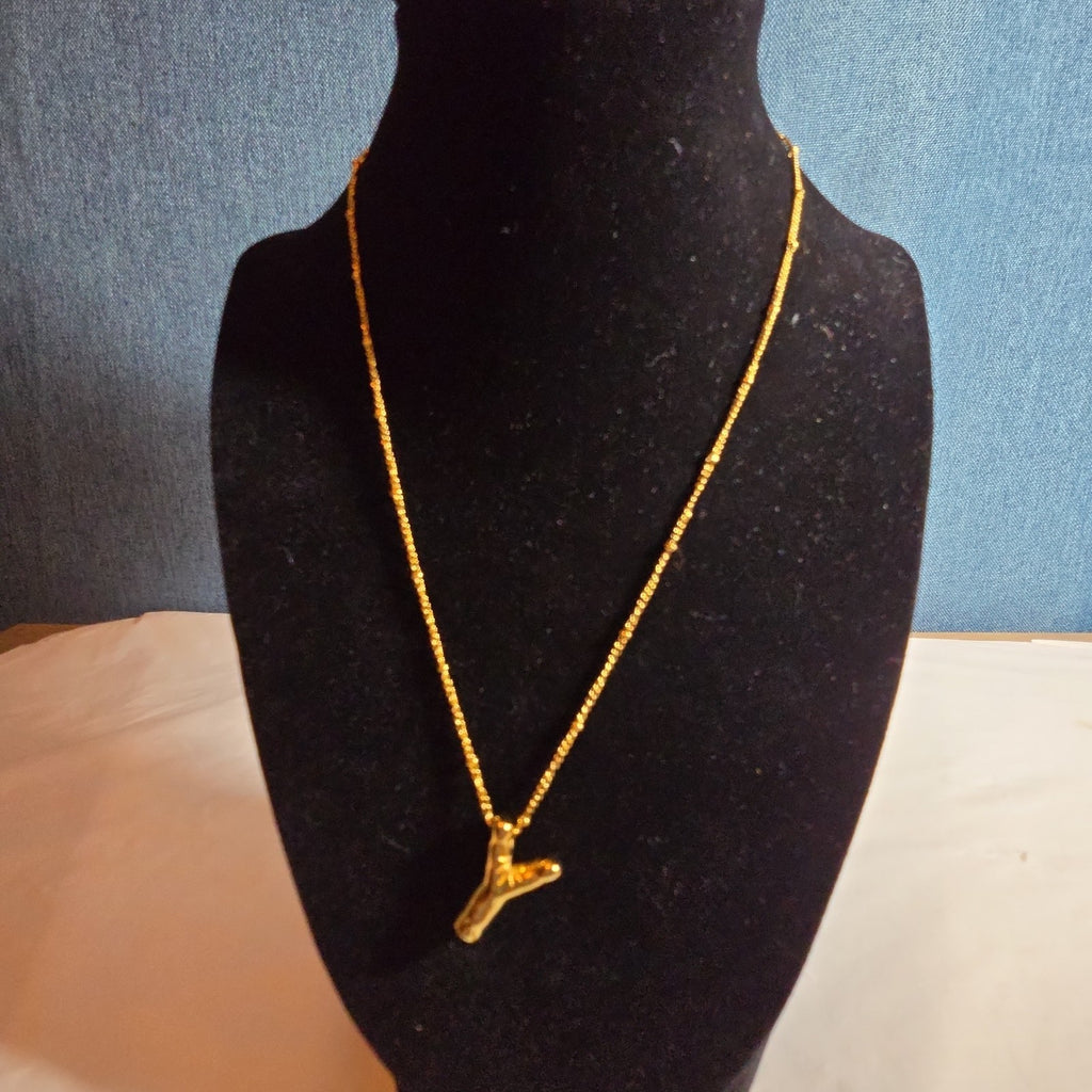 Y Initial Bubble Letter Necklace Gold Tone Satellite