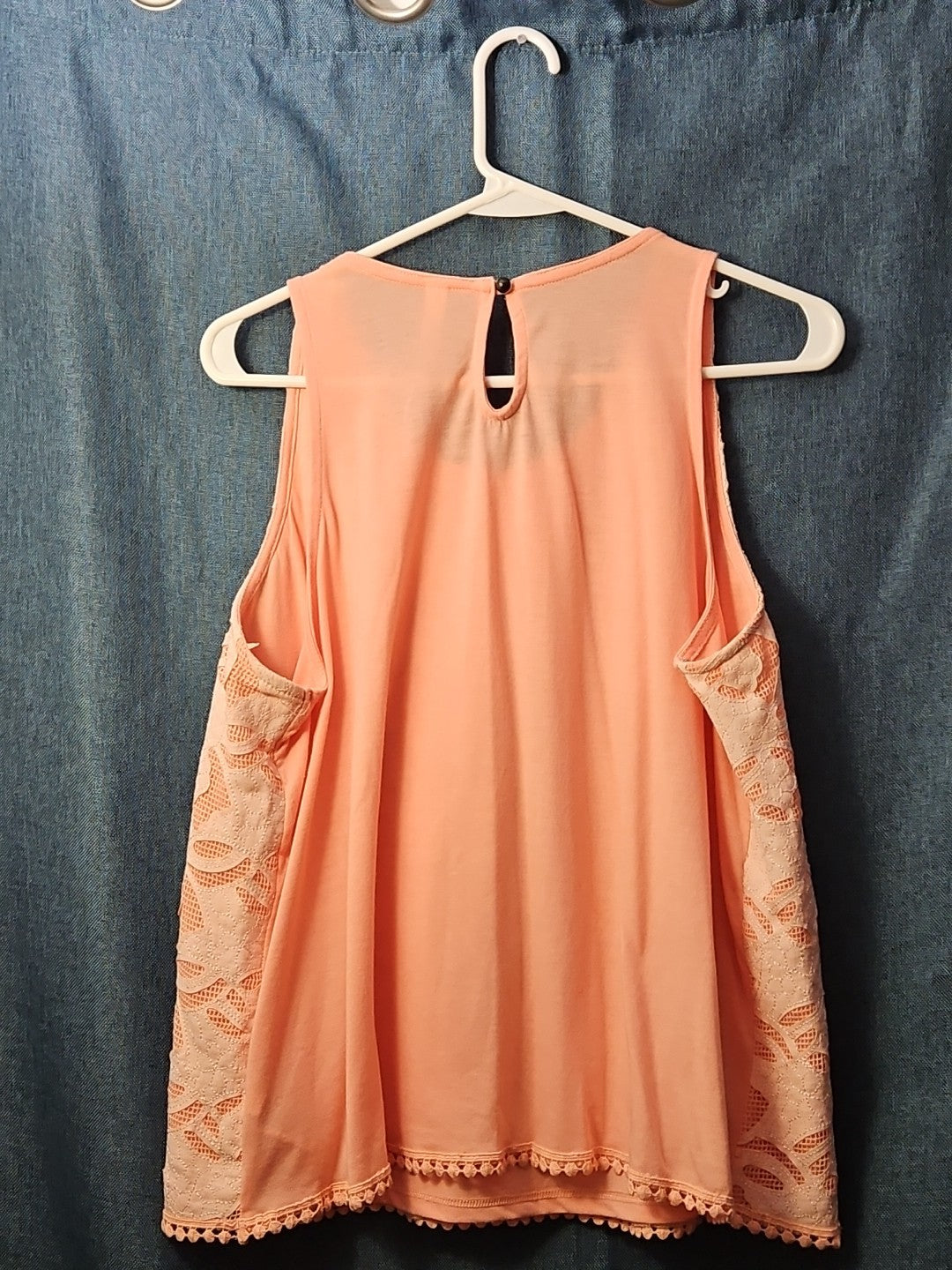 Xhilaration Peach Lace Overlay Tank Top with Pom-Pom Trim