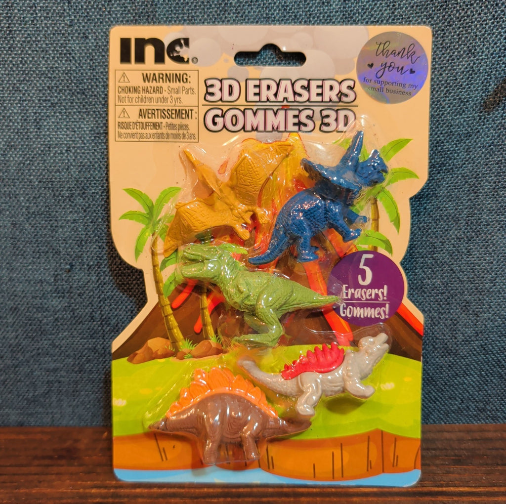Inc 3D Dinosaur Erasers Set 5-Pack Latex-Free Kids
