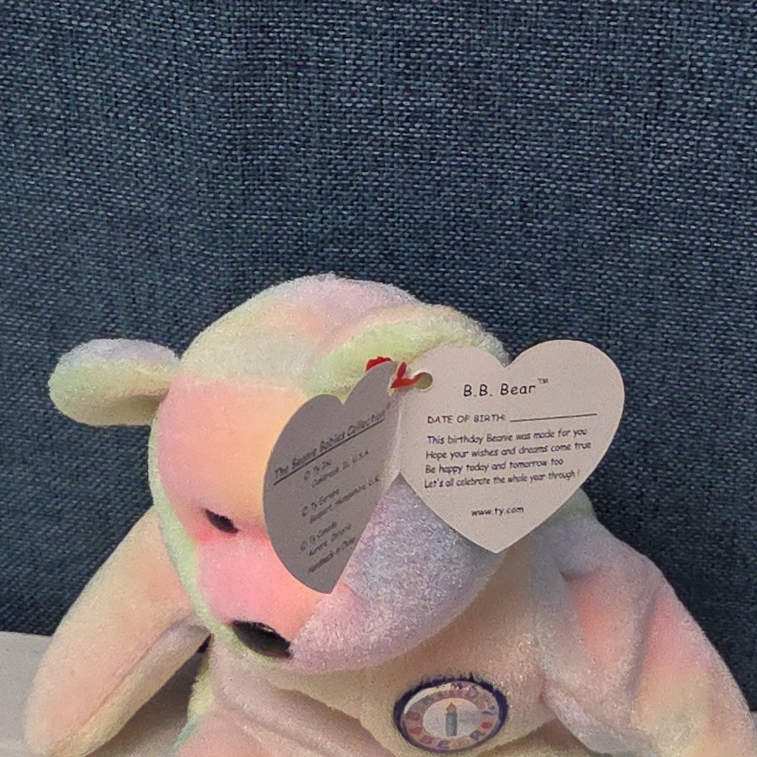 TY Beanie Baby B.B. BEAR The Birthday Bear 1999 | Pastel Tie-Dye | Mint Tags NEW
