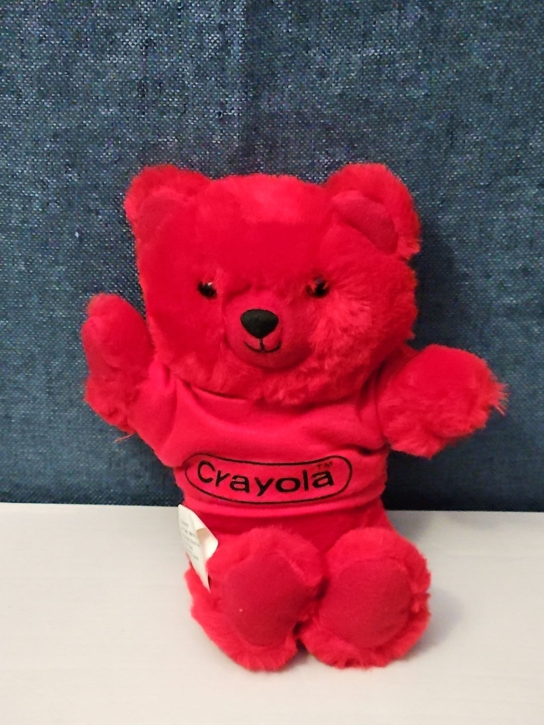 Vintage 1986 Crayola Teddy Bear Plush | Red Crayon Shirt | 7" Stuffed Animal |