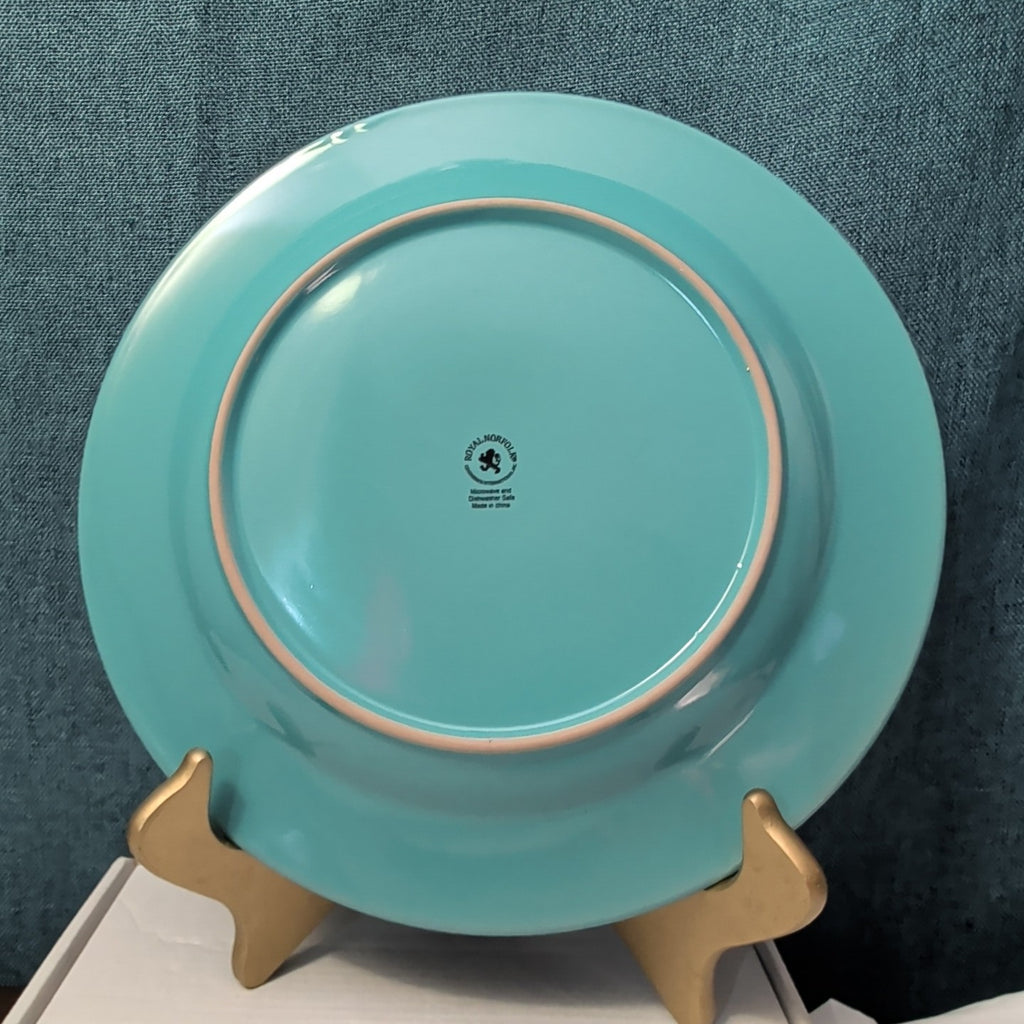 Set of 4 Royal Norfolk Dinner Plates Turquoise Teal Blue Scrolls Rim 10.5"