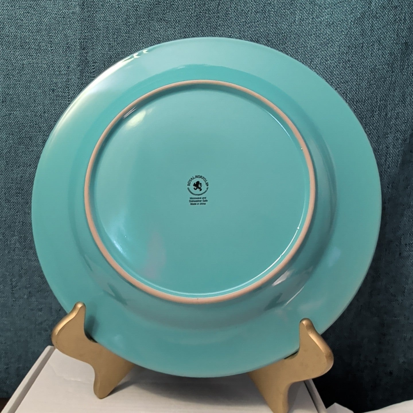 Set of 4 Royal Norfolk Dinner Plates Turquoise Teal Blue Scrolls Rim 10.5"