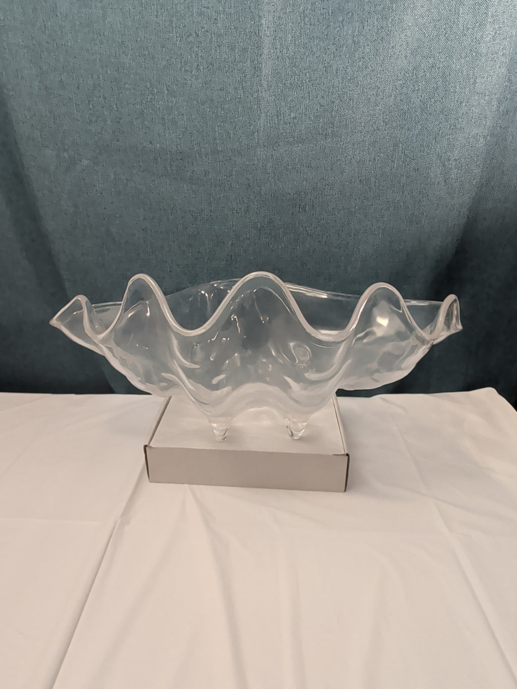 Large Acrylic Clam Shell Serving Bowl 18" Wavy Scalloped Beach House Centerpiece