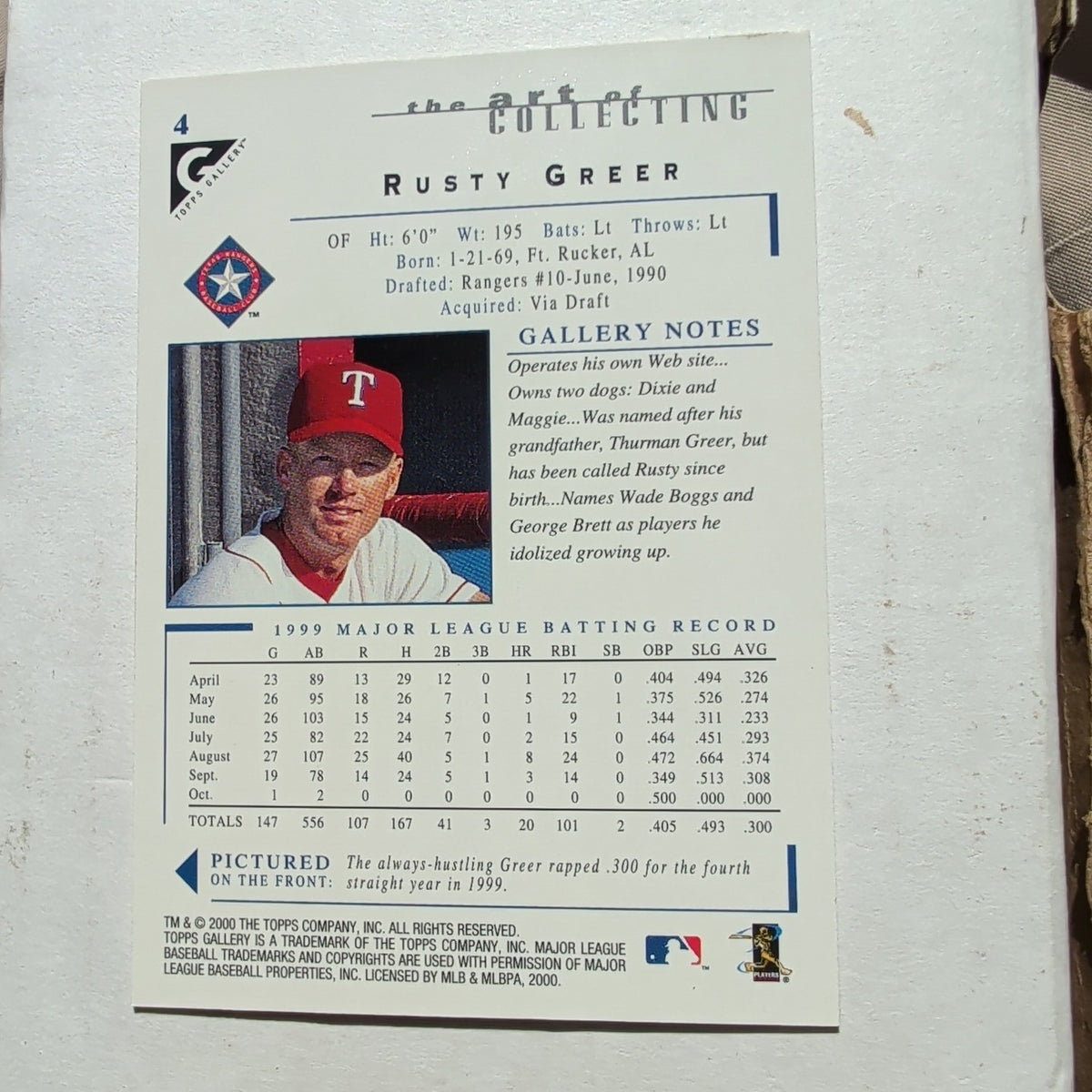 2000 Topps Gallery Rusty Greer #4 Texas Rangers Canvas Texture Baseball Card