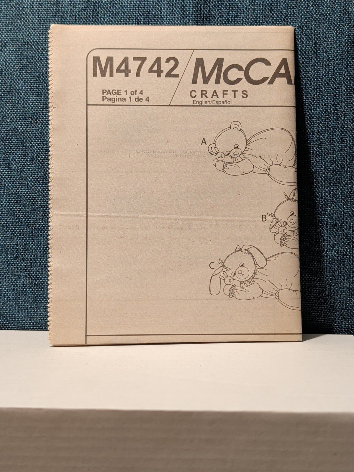 McCall's M4742 Animal PJ Holder Pattern (2004) Lamb Bear Bunny Nursery UNCUT