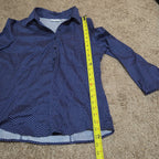 New York & Company Blouse Blue Polka Dot Button Down Office Wear Used Size L