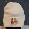 Custom Grinch Throat Punch White Knit Beanie Funny Holiday Hat Brand