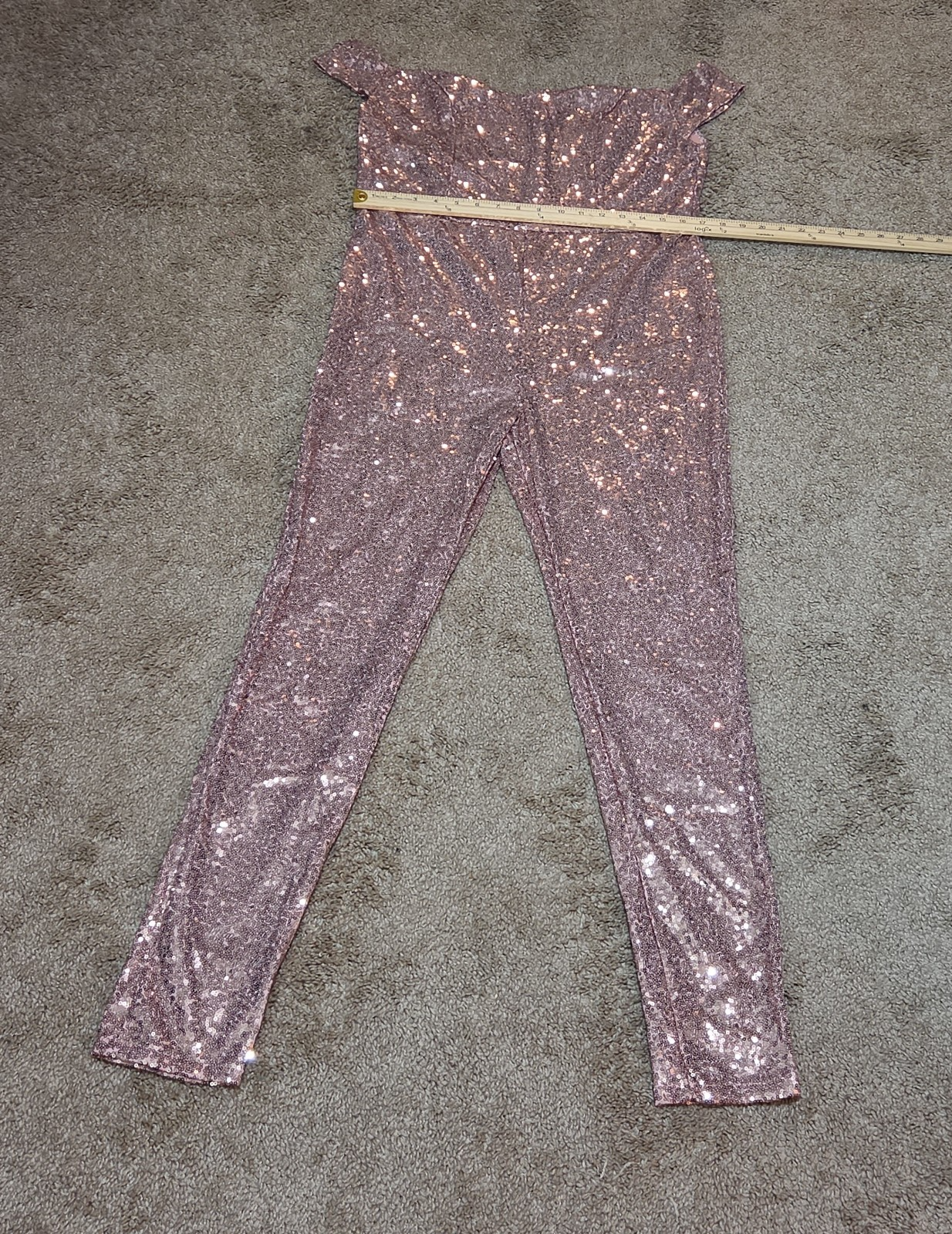 Rose Gold Sequin Off Shoulder Party Jumpsuit Romper  XL
