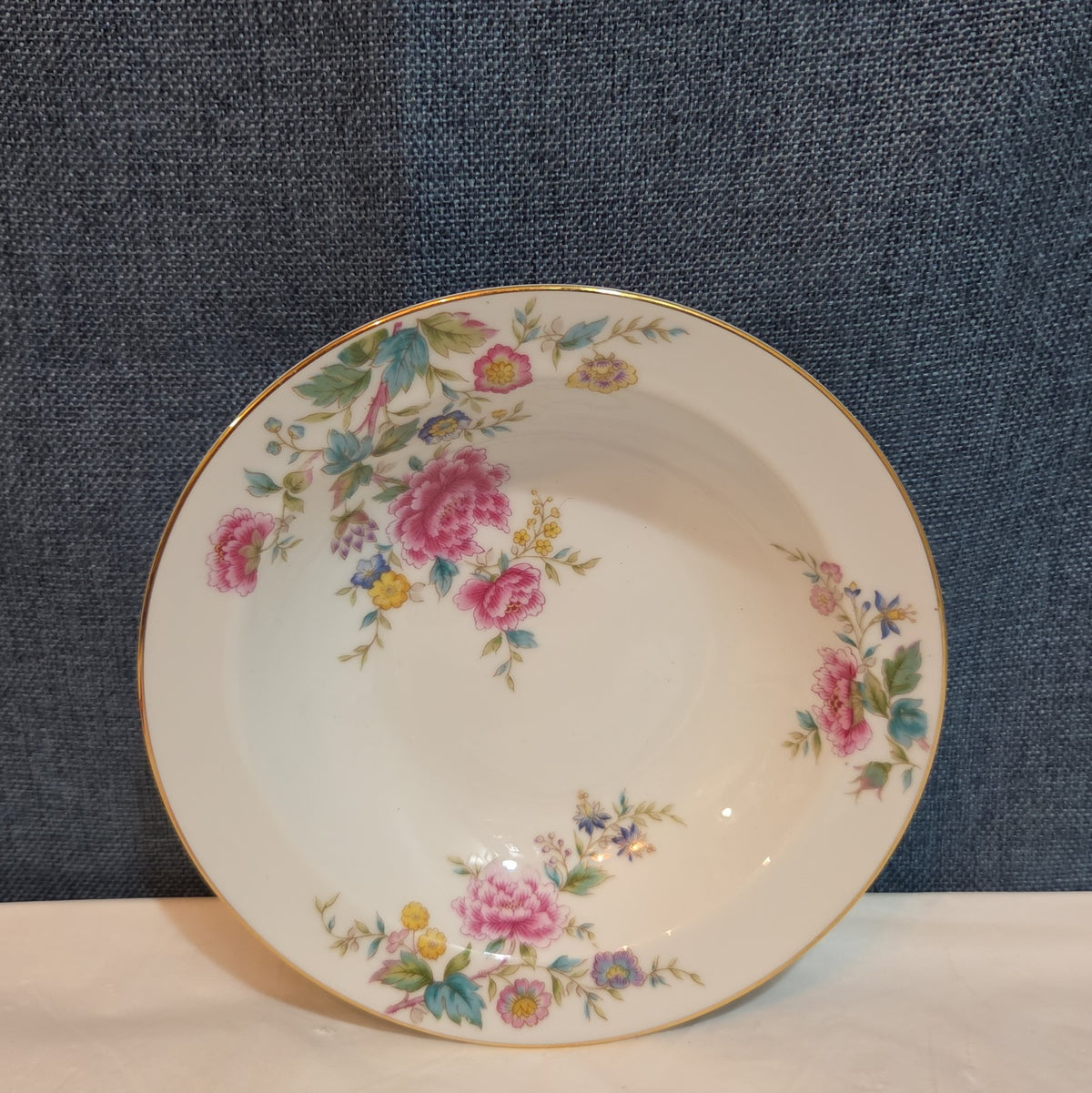 Noritake Peony 5053 China 7.5" Soup Bowl Floral Gold Rim Vintage