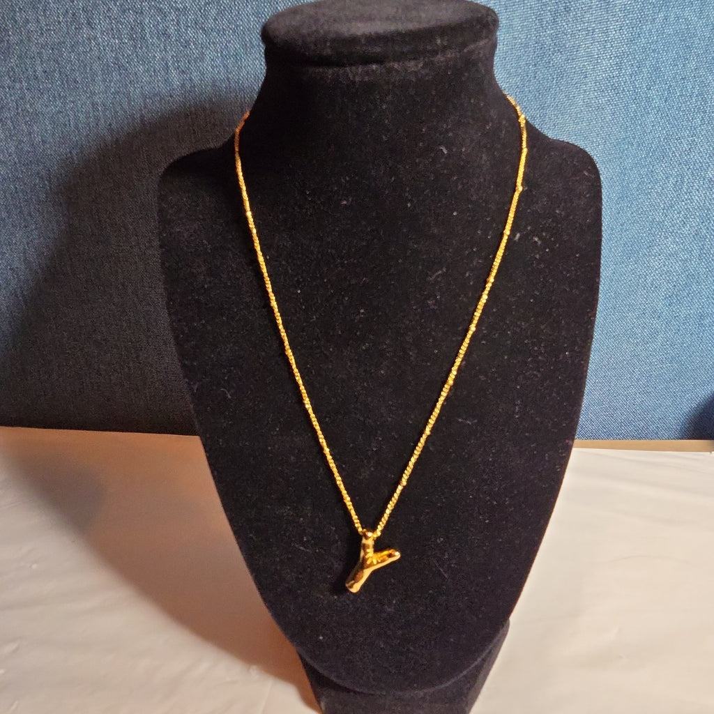 Y Initial Bubble Letter Necklace Gold Tone Satellite