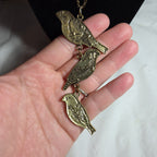 3 Birds Drop Pendant Necklace Brass Tone Long Chain Boho