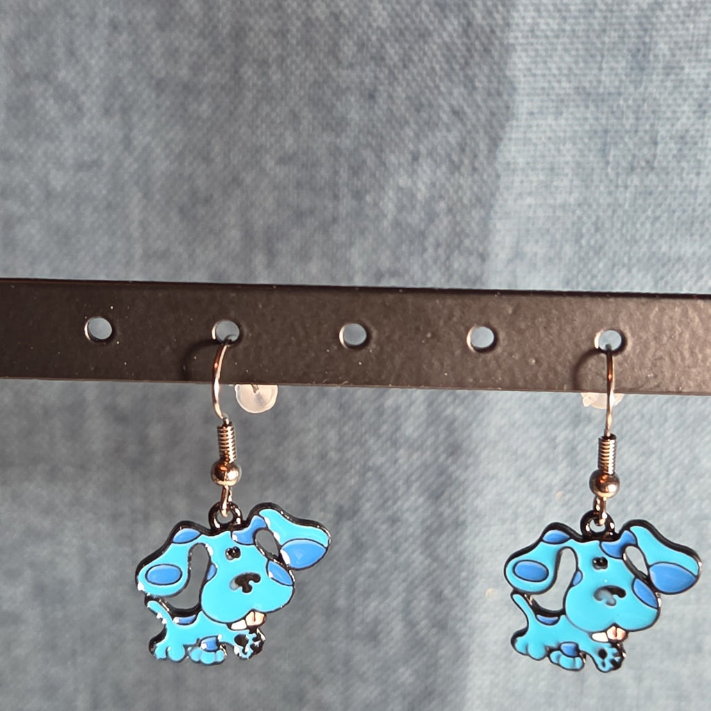 Blue Paw Print Dangle Earrings Cute Pet Lover Enamel Hook Drop Jewelry