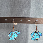 Blue Paw Print Dangle Earrings Cute Pet Lover Enamel Hook Drop Jewelry