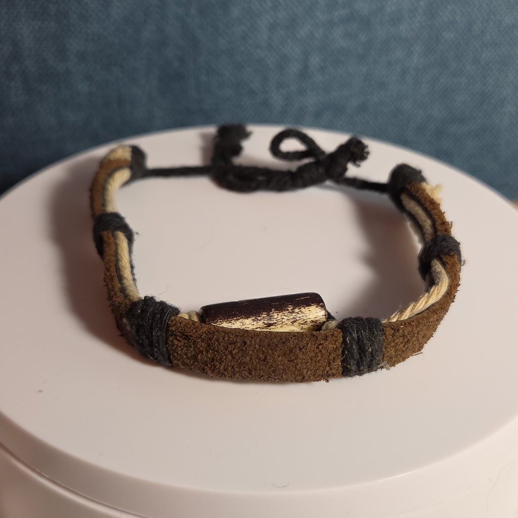 Boho Tribal Leather Cord Bracelet Carved Bead Unisex