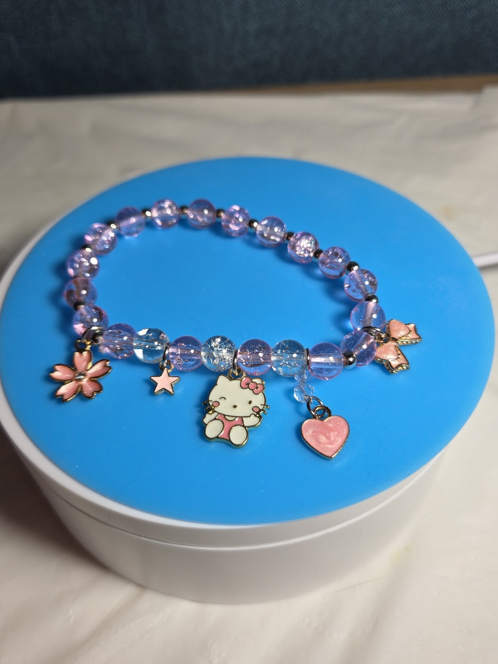 Kawaii Kitty Pink Beaded Stretch Charm Bracelet Y2K