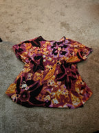 Alfani Petite Large P/L Boho Mesh Top Sheer Beaded V-Neck Floral Purple Blouse
