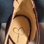 Jessica Simpson Wine Snakeskin Pumps 9M Ankle Strap Pointed Toe Zipper Heels 40