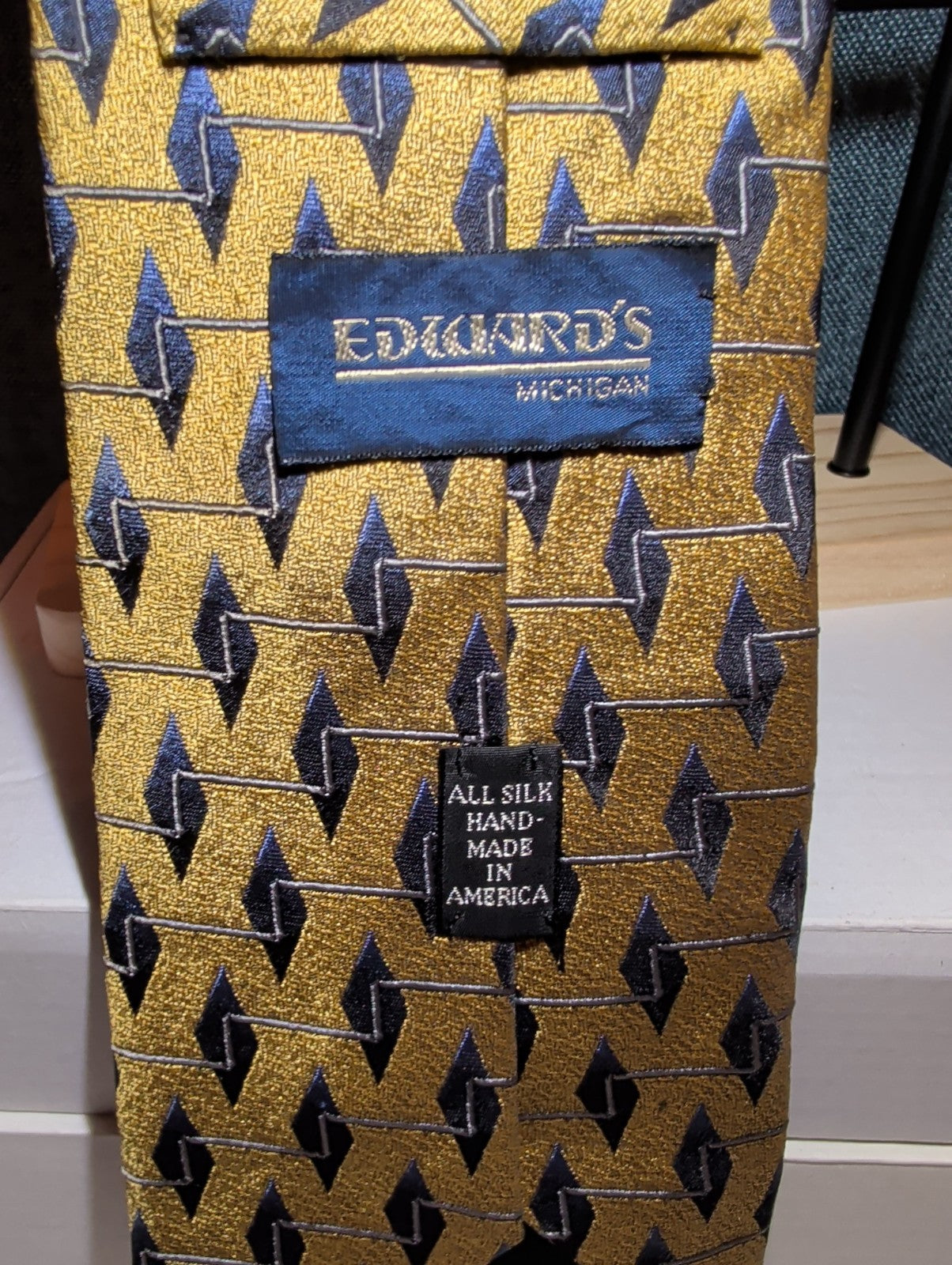 Vintage Edwards Michigan Silk Tie Gold Geometric Art Deco Men's Necktie 59"