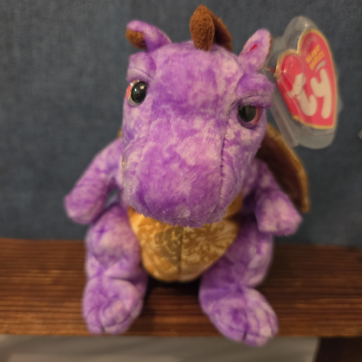 Ty Beanie Baby Legend Purple Dragon Plush Gold Wings 2003