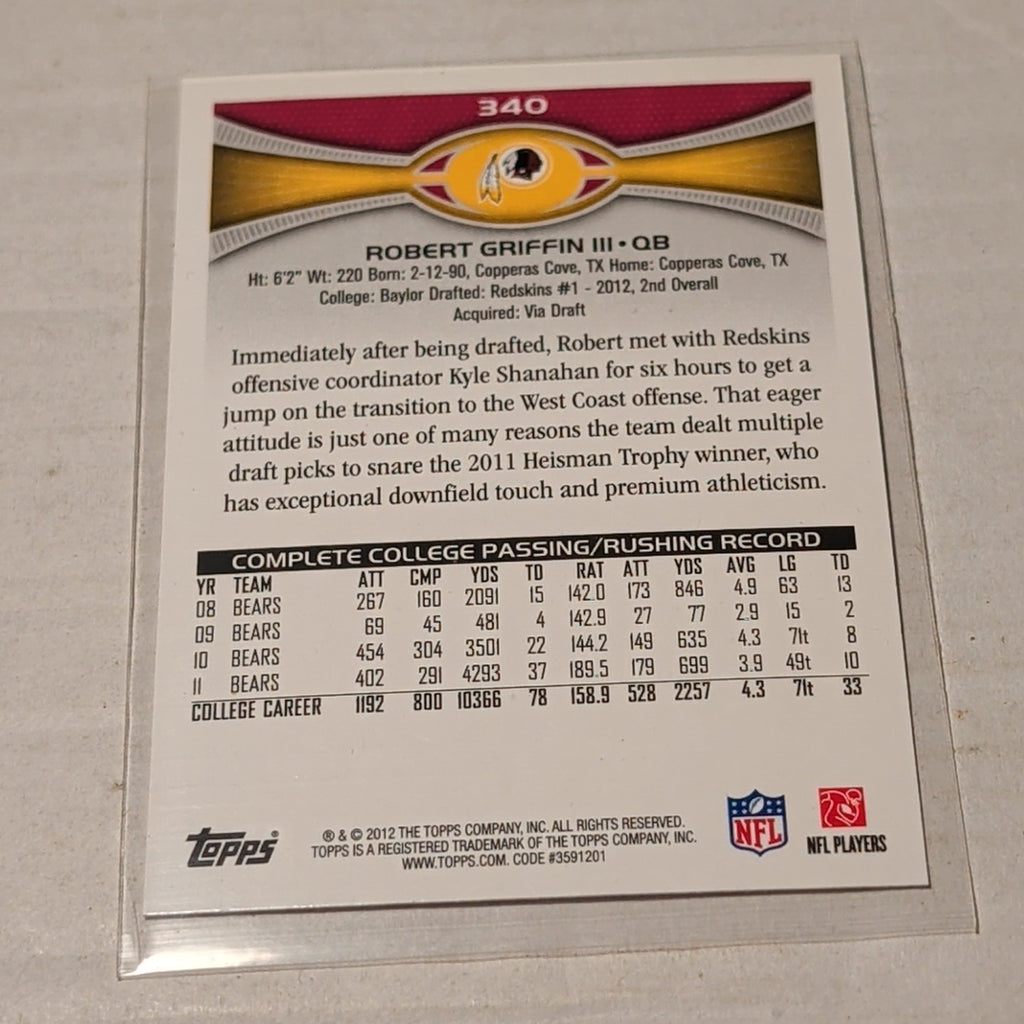 Robert Griffin III 2012 Topps RC #340 Redskins RC 