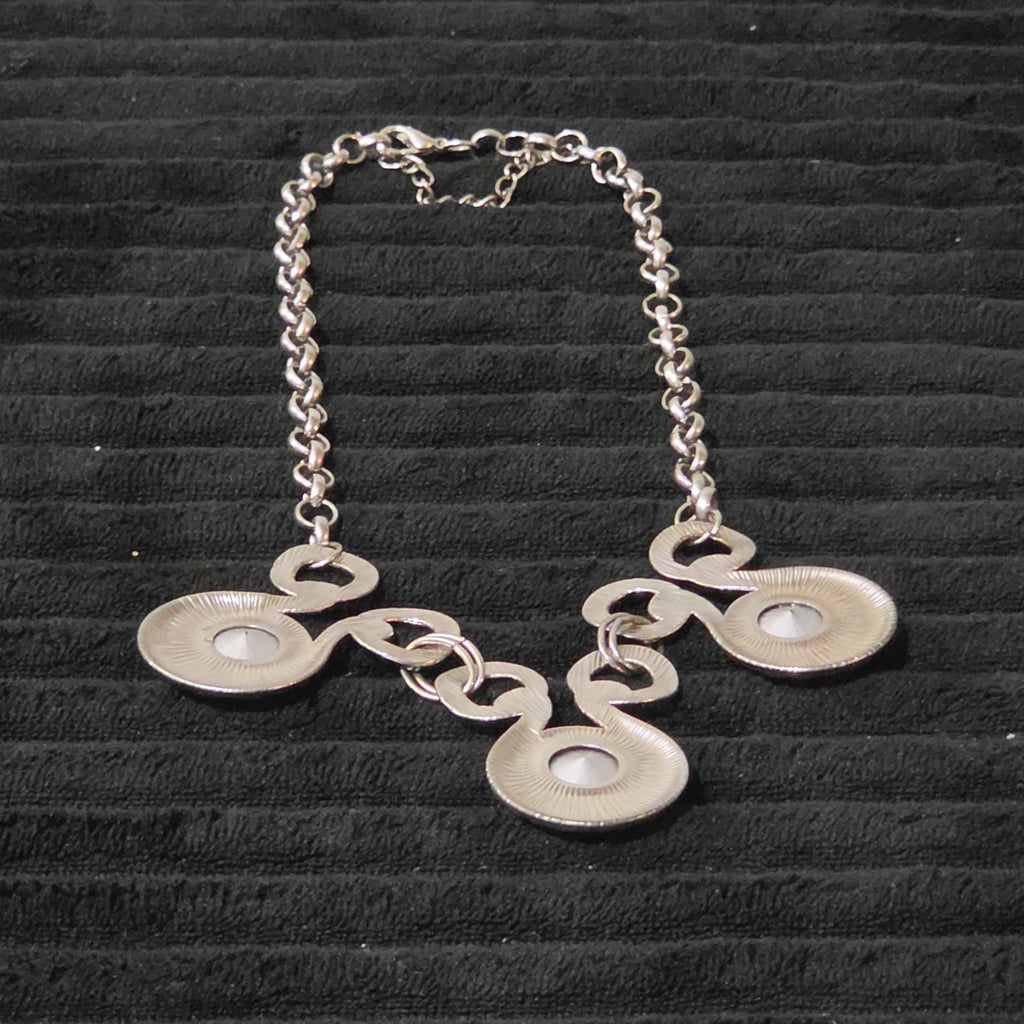 Silver Tone Chunky Crystal Bib Statement Necklace