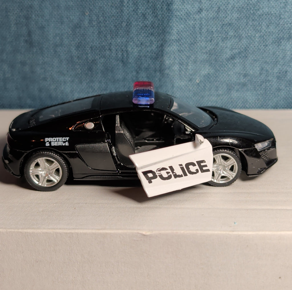 RMZ City Audi R8 Police Car 1/36 Diecast Pull Back Opening Doors PreOwned