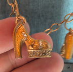 High Heel Shoe Pendant Necklace Gold Tone Rhinestone Y2K