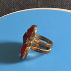 Red Gemstone Cluster Ring Gold Tone Statement Size 8.5