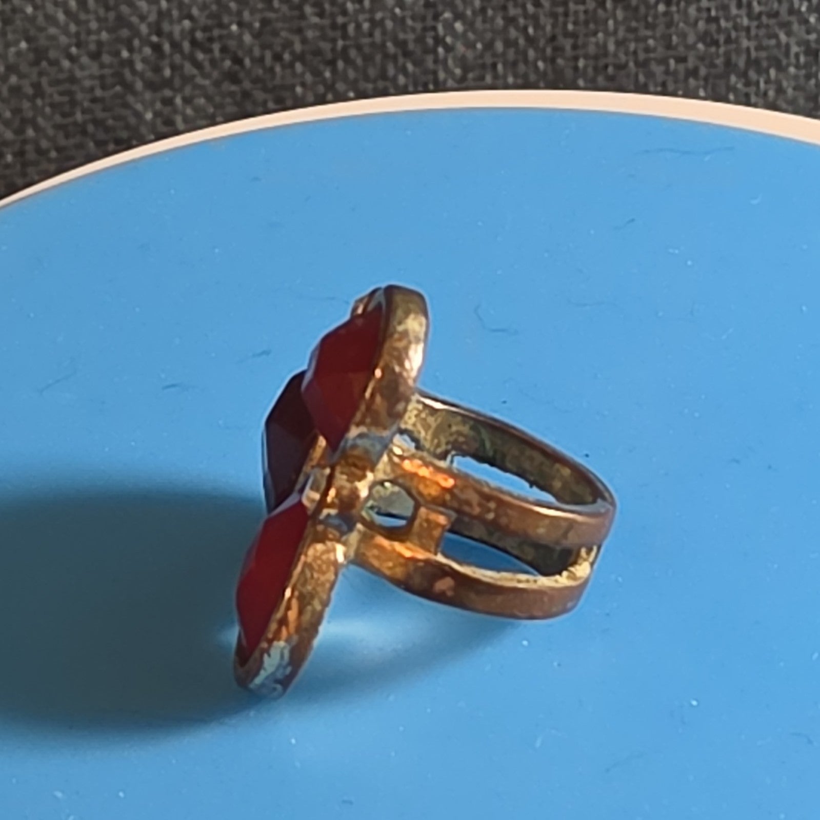 Red Gemstone Cluster Ring Gold Tone Statement Size 8.5