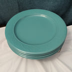 Set of 4 Royal Norfolk Dinner Plates Turquoise Teal Blue Scrolls Rim 10.5"