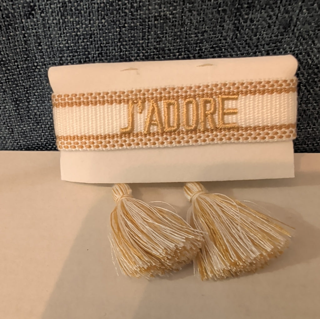 Coresky J'Adore Embroidered Woven Tassel Bracelet Gold Boho NIB