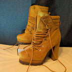Chunky Platform Heel Combat Boot Faux Suede Mustard Y2K  Size 10