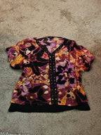 Alfani Petite Large P/L Boho Mesh Top Sheer Beaded V-Neck Floral Purple Blouse