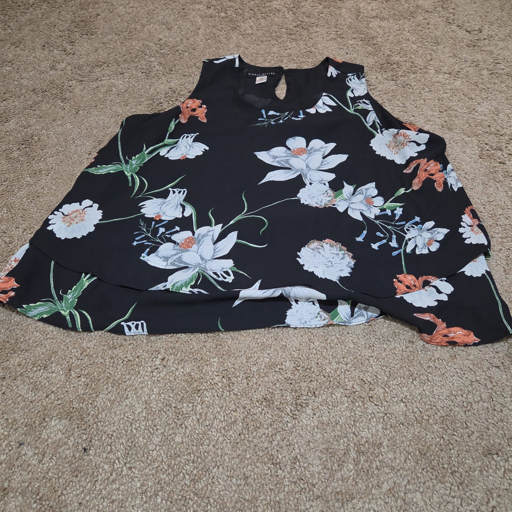 Simply Styled Sears Floral Sleeveless Blouse Tiered Top L