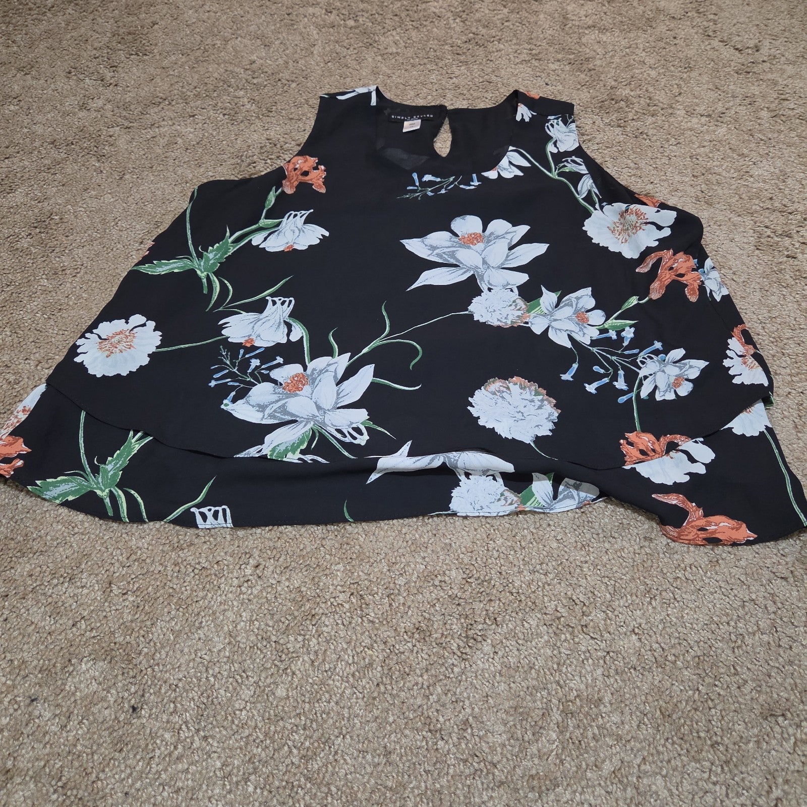 Simply Styled Sears Floral Sleeveless Blouse Tiered Top L