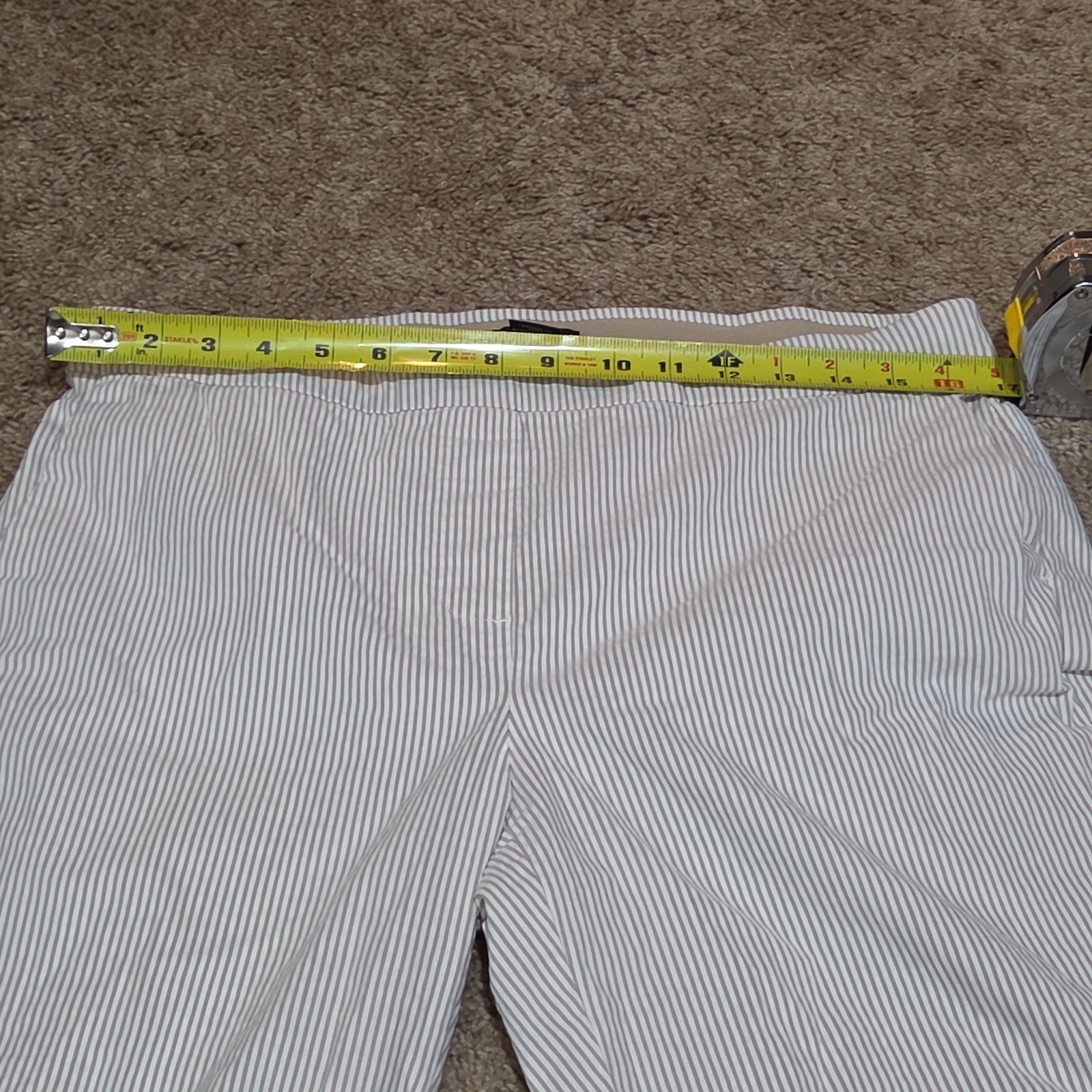 Jones New York Pants Womens 12 Tan White Stripe Pull On Crop Trouser Cotton Good